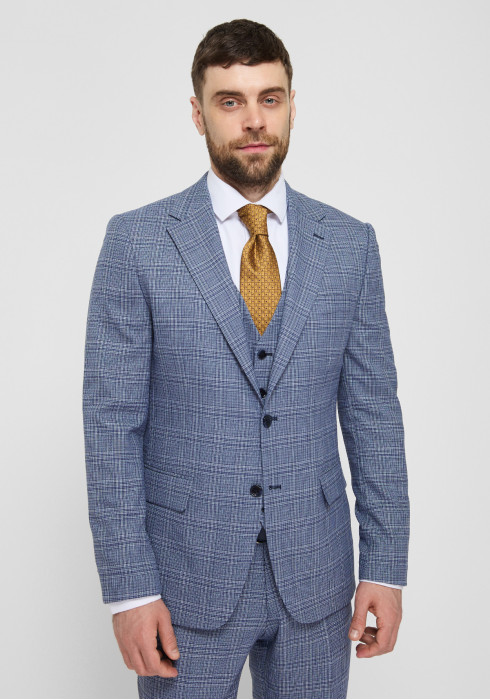 КЛАСИЧНИЙ ЧОЛОВІЧИЙ КОСТЮМ ТРІЙКА СИНІЙ В СІРУ КЛІТИНКУ