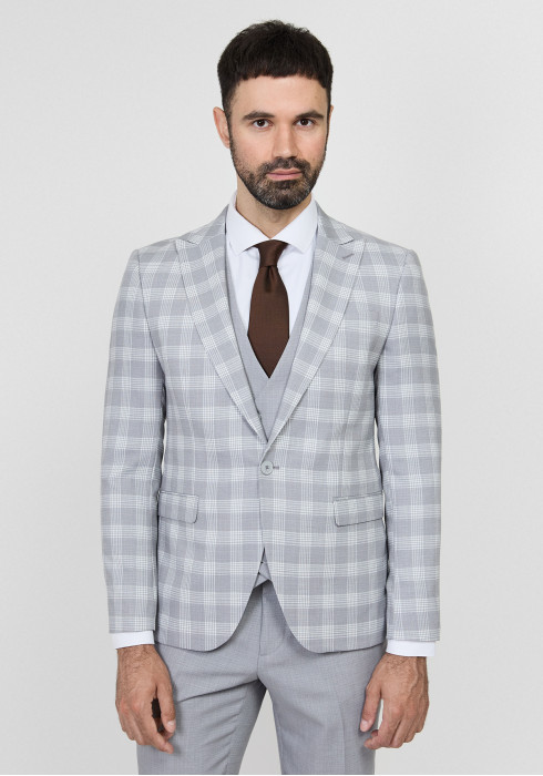 КЛАСИЧНИЙ ЧОЛОВІЧИЙ КОСТЮМ ТРІЙКА СІРИЙ В КЛІТИНКУ