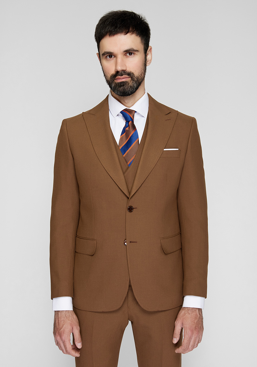CLASSIC MEN'S THREE-SUIT LIGHT BROWN SOLID, Photo 1