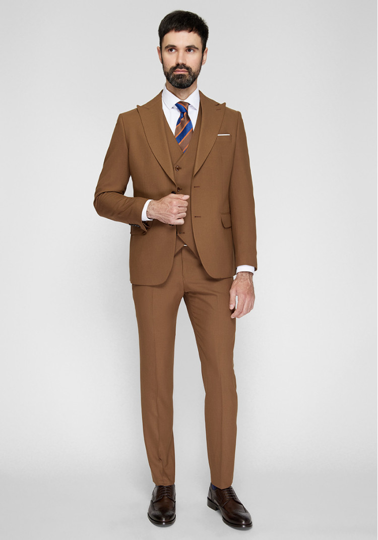 CLASSIC MEN'S THREE-SUIT LIGHT BROWN SOLID, Photo 2