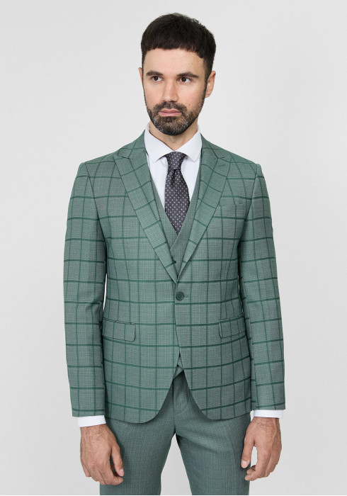 КЛАСИЧНИЙ ЧОЛОВІЧИЙ КОСТЮМ ТРІЙКА СВІТЛО-ЗЕЛЕНИЙ В КЛІТИНКУ