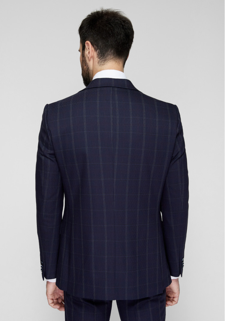 Classic men's three-suit dark blue with green check, Photo 3