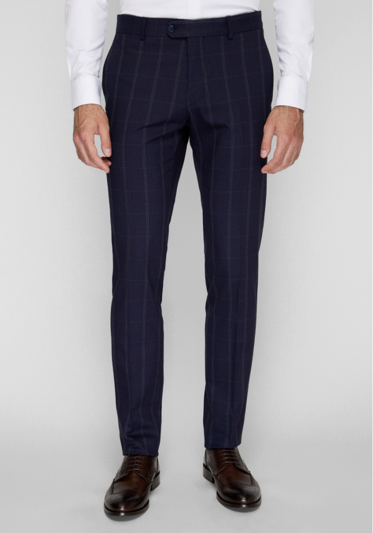 Classic men's three-suit dark blue with green check, Photo 5