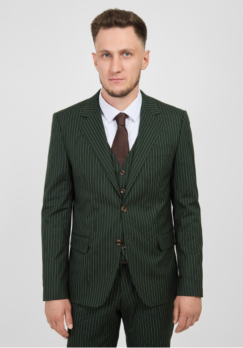 КЛАСИЧНИЙ ЧОЛОВІЧИЙ КОСТЮМ ТРІЙКА ТЕМНО-ЗЕЛЕНИЙ В СМУЖКУ