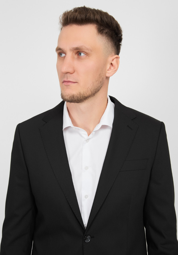 КЛАСИЧНИЙ ЧОЛОВІЧИЙ ПІДЖАК ЧОРНИЙ ОДНОТОННИЙ, Фото 1