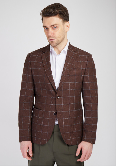 КЛАСИЧНИЙ ЧОЛОВІЧИЙ ПІДЖАК КОРИЧНЕВИЙ В КЛІТИНКУ