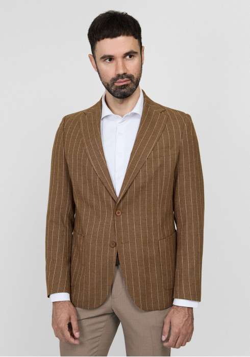 КЛАСИЧНИЙ ЧОЛОВІЧИЙ ПІДЖАК КОРИЧНЕВИЙ В СМУЖКУ