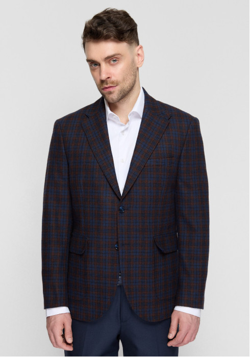 КЛАСИЧНИЙ ЧОЛОВІЧИЙ ПІДЖАК СИНІЙ В БОРДОВУ КЛІТИНКУ