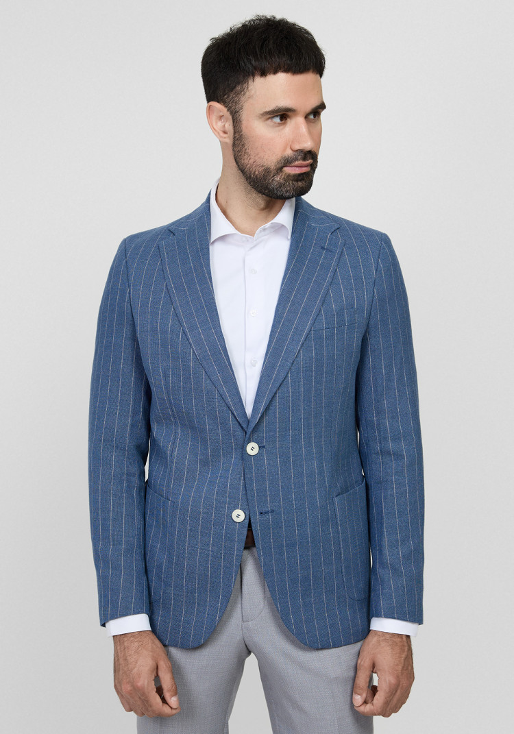 КЛАСИЧНИЙ ЧОЛОВІЧИЙ ПІДЖАК СИНІЙ В СМУЖКУ
