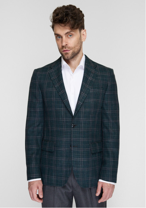 КЛАСИЧНИЙ ЧОЛОВІЧИЙ ПІДЖАК ТЕМНО-ЗЕЛЕНИЙ В СІРУ КЛІТИНКУ