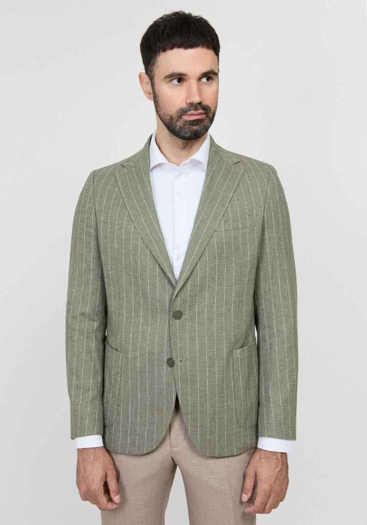 КЛАСИЧНИЙ ЧОЛОВІЧИЙ ПІДЖАК ТЕМНО-ЗЕЛЕНИЙ В СМУЖКУ