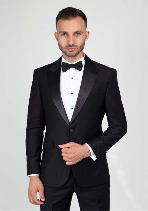 Класичний чоловічий смокінг чорний з гострим лацканом