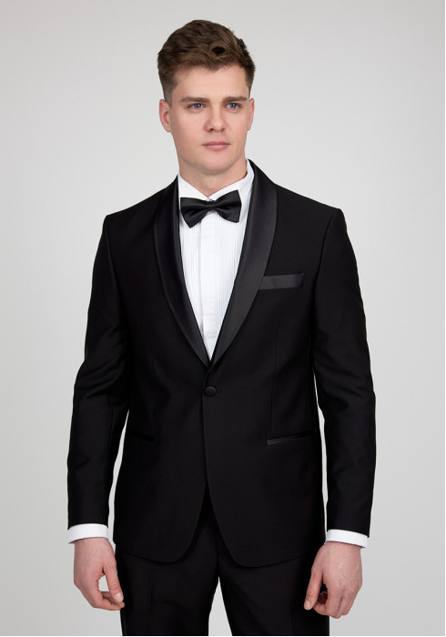 Класичний чоловічий смокінг чорний з шалевим лацканом