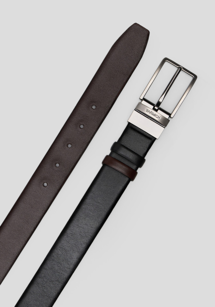 КЛАСИЧНИЙ ЧОЛОВІЧИЙ ДВОСТОРОННІЙ РЕМІНЬ ЧОРНО-КОРИЧНЕВИЙ, Фото 2