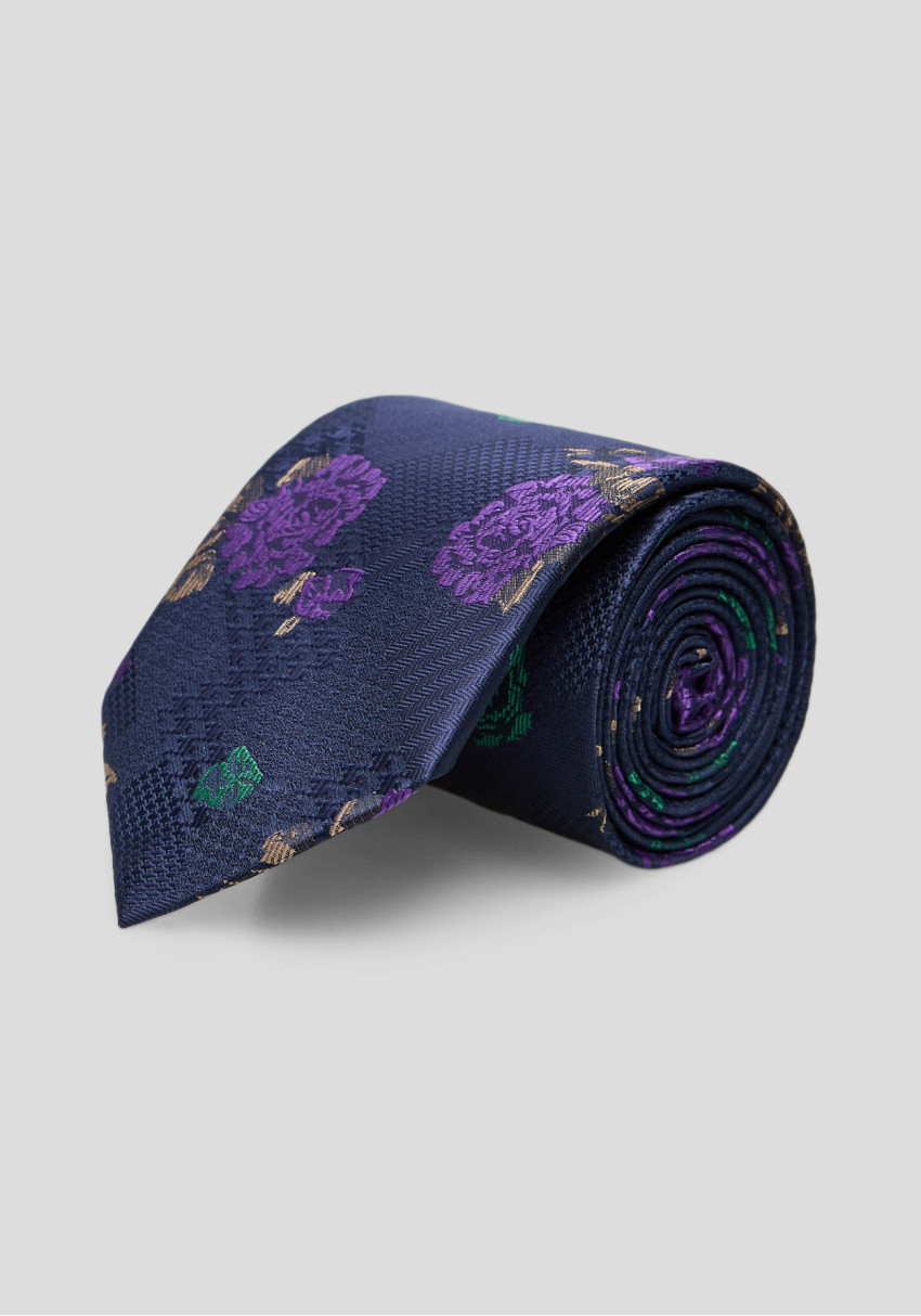 CLASSIC MEN'S TIE DARK BLUE PRINTED, Photo 1