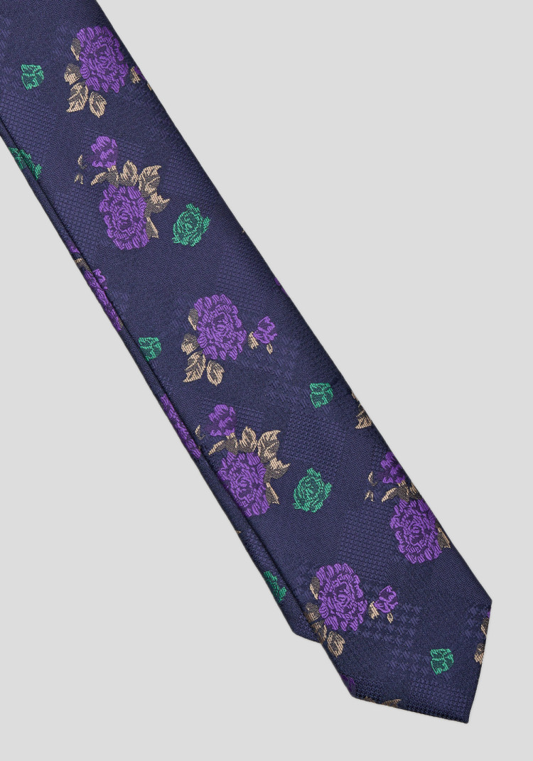 CLASSIC MEN'S TIE DARK BLUE PRINTED, Photo 1