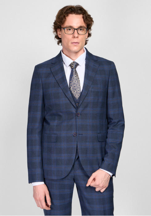 КЛАСИЧНИЙ ЧОЛОВІЧИЙ КОСТЮМ ТРІЙКА ТЕМНО-СИНІЙ В КЛІТИНКУ