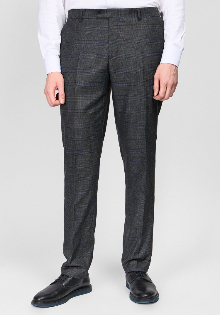 КЛАСИЧНИЙ ЧОЛОВІЧИЙ КОСТЮМ ТРІЙКА ОДНОБОРТНИЙ ТЕМНО-СІРИЙ В СИНЮ КЛІТИНКУ, Фото 4