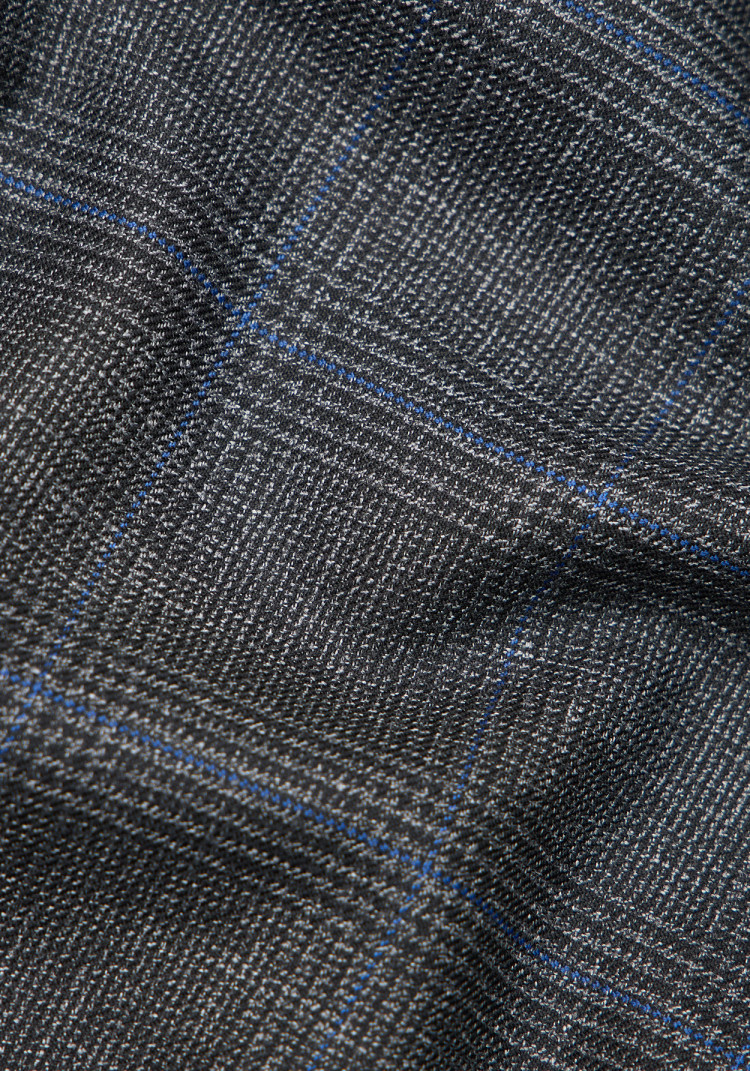 КЛАСИЧНИЙ ЧОЛОВІЧИЙ КОСТЮМ ТРІЙКА ОДНОБОРТНИЙ ТЕМНО-СІРИЙ В СИНЮ КЛІТИНКУ, Фото 6