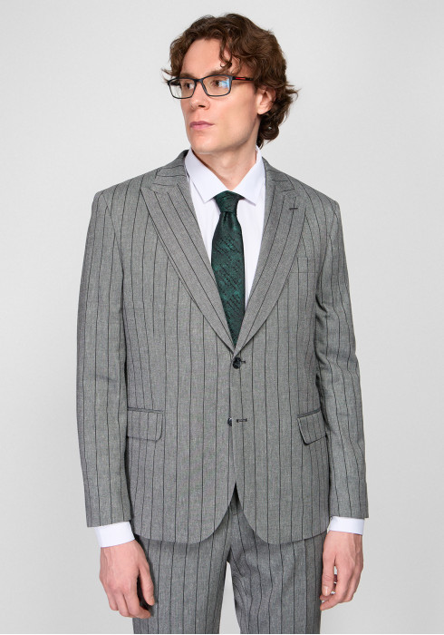КЛАСИЧНИЙ ЧОЛОВІЧИЙ КОСТЮМ ОДНОБОРТНИЙ СІРИЙ В СМУЖКУ