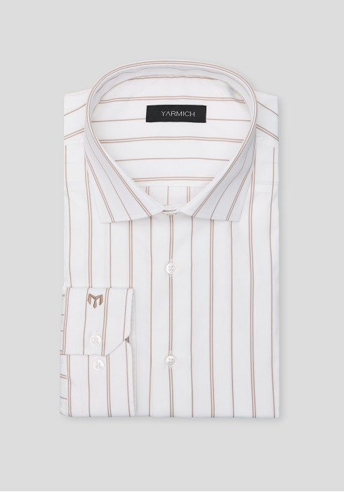 КЛАСИЧНА ЧОЛОВІЧА СОРОЧКА БІЛА В БЕЖЕВУ СМУЖКУ