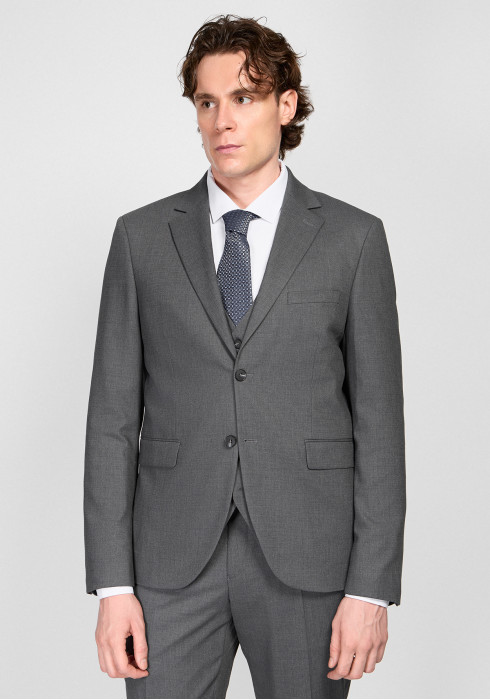 КЛАСИЧНИЙ ЧОЛОВІЧИЙ КОСТЮМ ТРІЙКА ОДНОБОРТНИЙ СІРИЙ ОДНОТОННИЙ