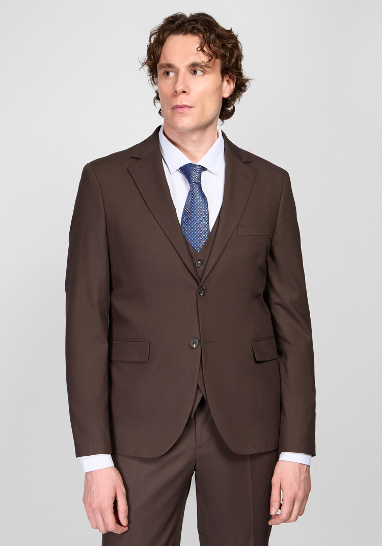 КЛАСИЧНИЙ ЧОЛОВІЧИЙ КОСТЮМ ТРІЙКА ОДНОБОРТНИЙ КОРИЧНЕВИЙ ОДНОТОННИЙ