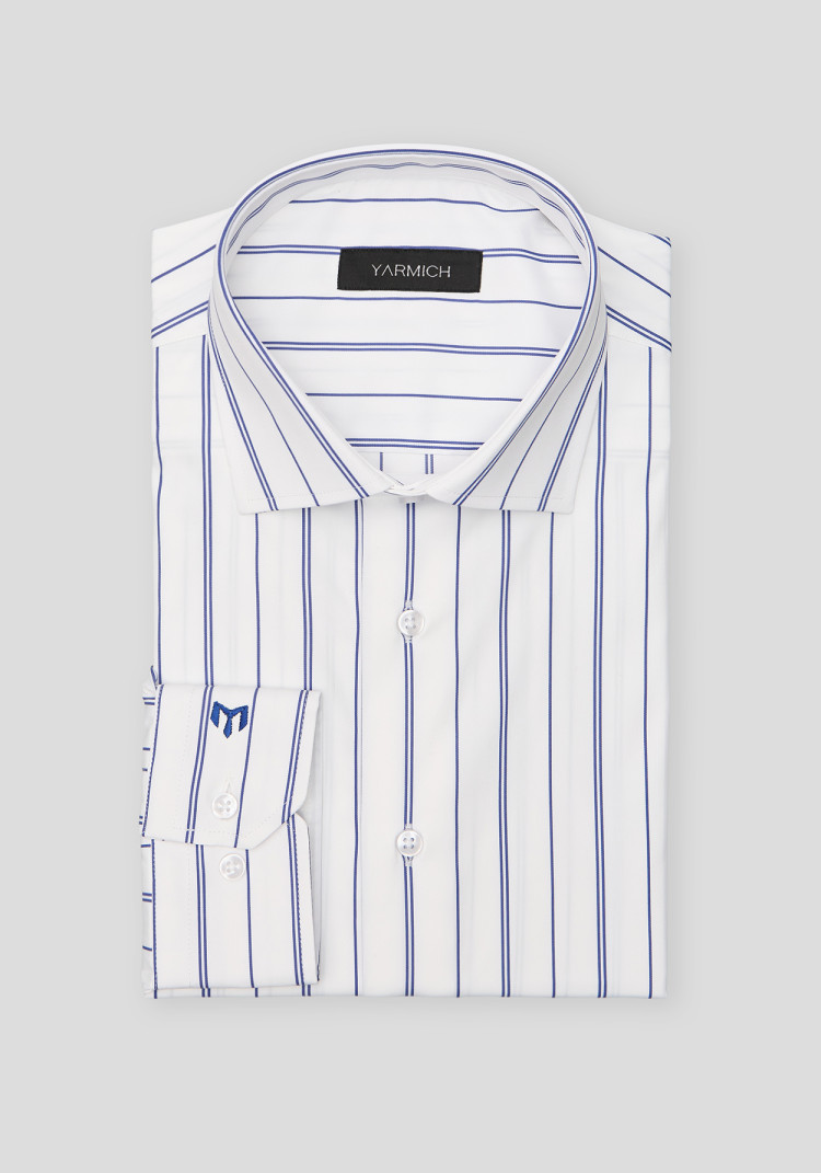 КЛАСИЧНА ЧОЛОВІЧА СОРОЧКА БІЛА В СИНЮ СМУЖКУ