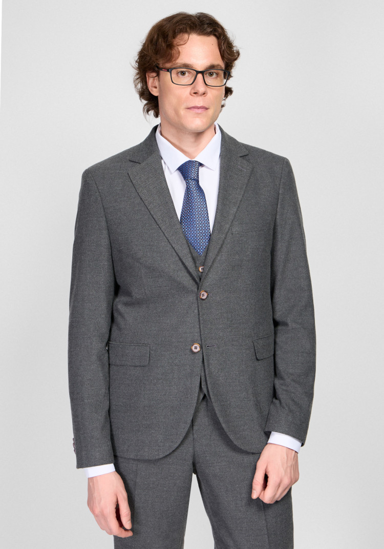 КЛАСИЧНИЙ ЧОЛОВІЧИЙ КОСТЮМ ТРІЙКА ОДНОБОРТНИЙ ТЕМНО-СІРИЙ ОДНОТОННИЙ