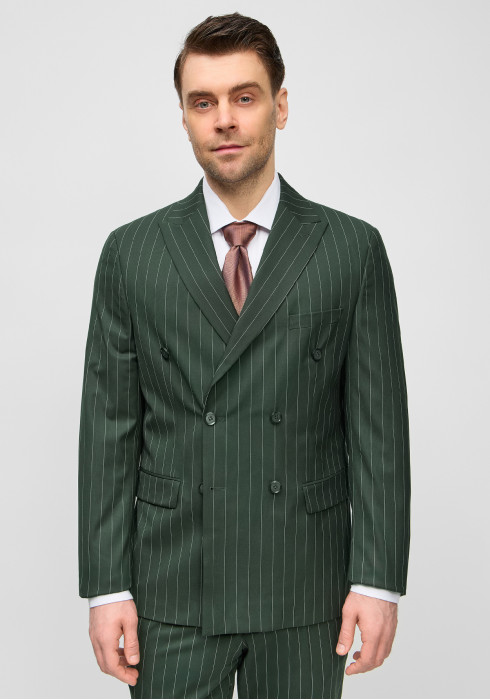 КЛАСИЧНИЙ ЧОЛОВІЧИЙ КОСТЮМ ДВОБОРТНИЙ ТЕМНО-ЗЕЛЕНИЙ В СМУЖКУ