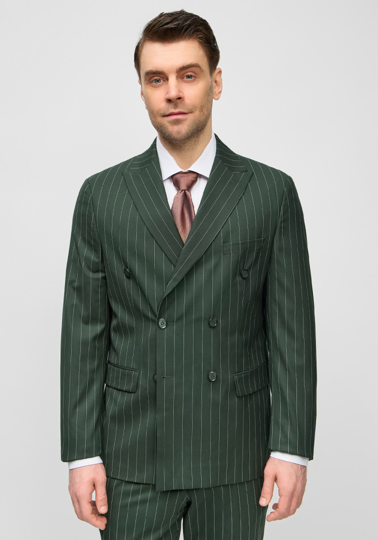 КЛАСИЧНИЙ ЧОЛОВІЧИЙ КОСТЮМ ДВОБОРТНИЙ ТЕМНО-ЗЕЛЕНИЙ В СМУЖКУ