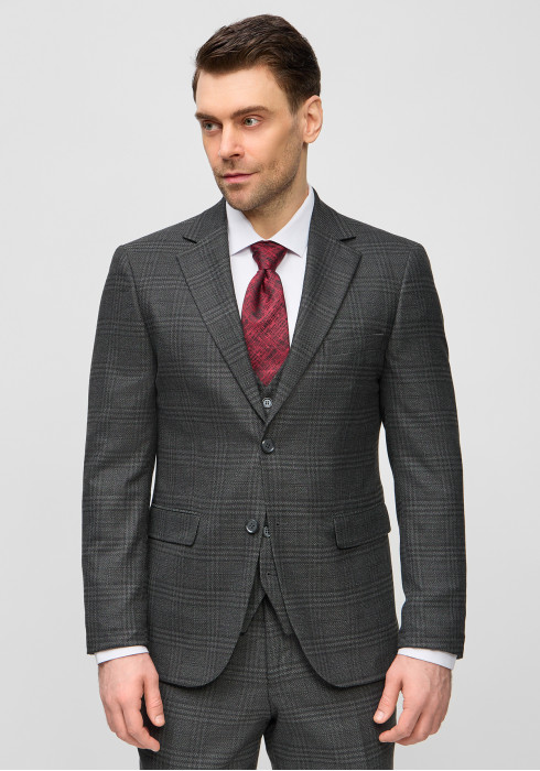 КЛАСИЧНИЙ ЧОЛОВІЧИЙ КОСТЮМ ТРІЙКА ТЕМНО-СІРИЙ В КЛІТИНКУ