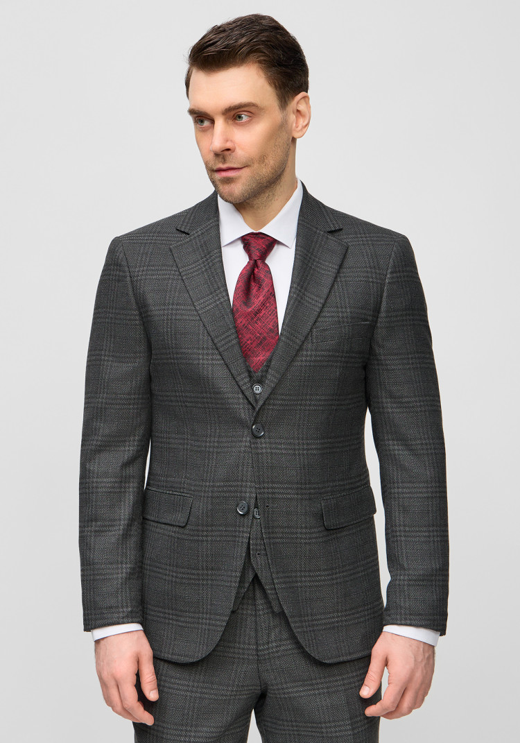 КЛАСИЧНИЙ ЧОЛОВІЧИЙ КОСТЮМ ТРІЙКА ТЕМНО-СІРИЙ В КЛІТИНКУ