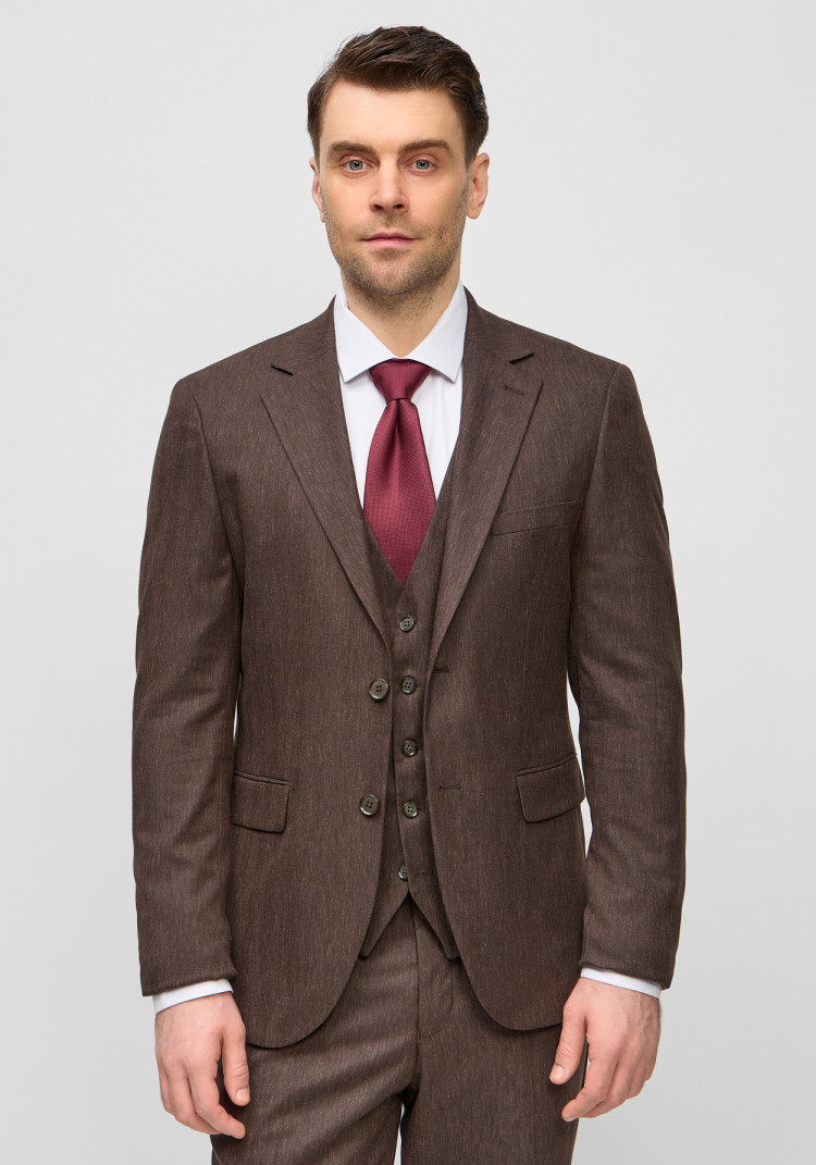 КЛАСИЧНИЙ ЧОЛОВІЧИЙ КОСТЮМ ТРІЙКА КОРИЧНЕВИЙ ОДНОТОННИЙ