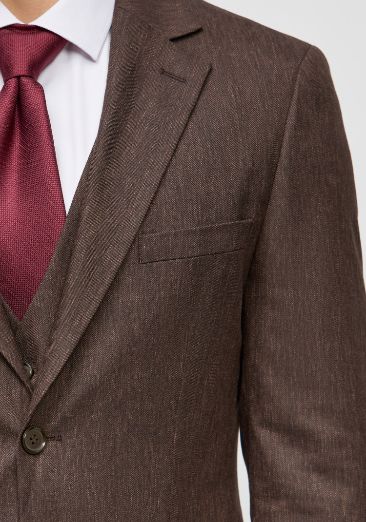КЛАСИЧНИЙ ЧОЛОВІЧИЙ КОСТЮМ ТРІЙКА КОРИЧНЕВИЙ ОДНОТОННИЙ, Фото 1