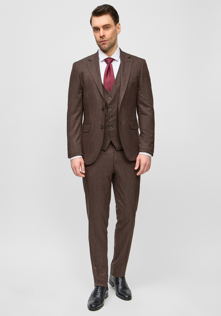 КЛАСИЧНИЙ ЧОЛОВІЧИЙ КОСТЮМ ТРІЙКА КОРИЧНЕВИЙ ОДНОТОННИЙ, Фото 2