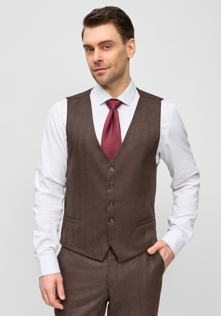 КЛАСИЧНИЙ ЧОЛОВІЧИЙ КОСТЮМ ТРІЙКА КОРИЧНЕВИЙ ОДНОТОННИЙ, Фото 3