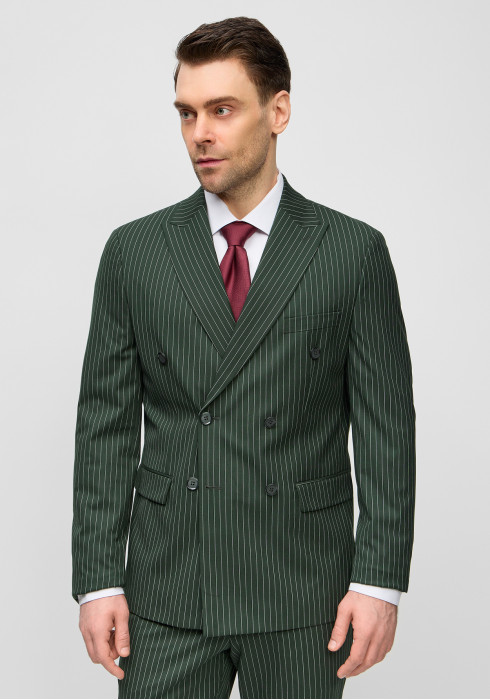 КЛАСИЧНИЙ ЧОЛОВІЧИЙ КОСТЮМ ДВОБОРТНИЙ ТЕМНО-ЗЕЛЕНИЙ В СМУЖКУ