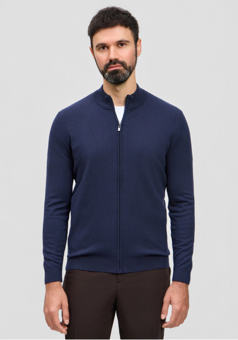 CLASSIC MEN'S DARK BLUE ZIPPER SWEATER