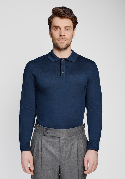 КЛАСИЧНЕ ЧОЛОВІЧЕ ПОЛО ТЕМНО-СИНЄ ДОВГИЙ РУКАВ