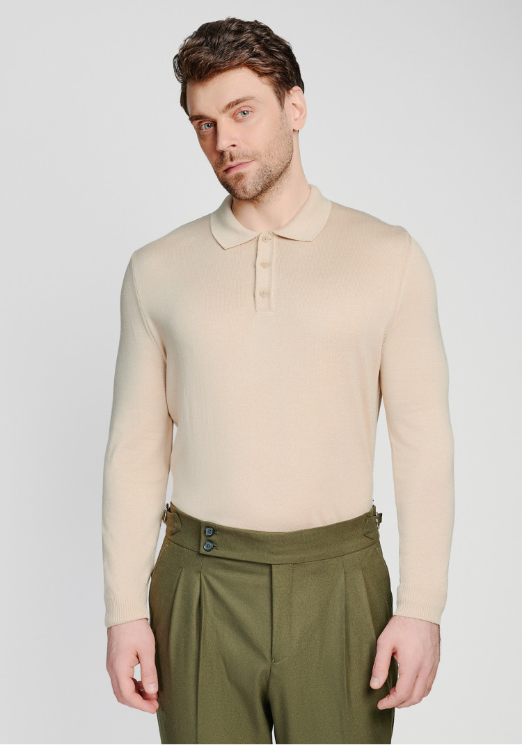 КЛАСИЧНЕ ЧОЛОВІЧЕ ПОЛО БЕЖЕВЕ ДОВГИЙ РУКАВ