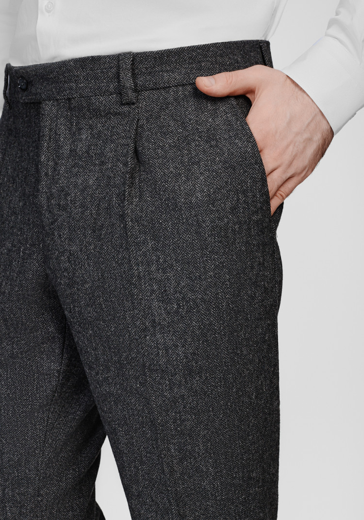 КЛАСИЧНІ ЧОЛОВІЧІ БРЮКИ СІРІ В ЯЛИНКУ, Фото 4