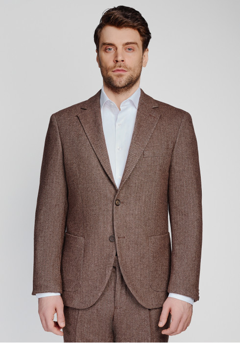КЛАСИЧНИЙ ЧОЛОВІЧИЙ ПІДЖАК КОРИЧНЕВИЙ В ЯЛИНКУ