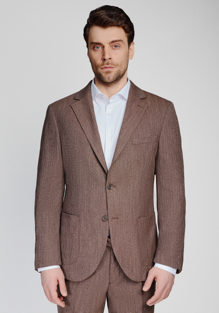 КЛАСИЧНИЙ ЧОЛОВІЧИЙ ПІДЖАК КОРИЧНЕВИЙ В ЯЛИНКУ