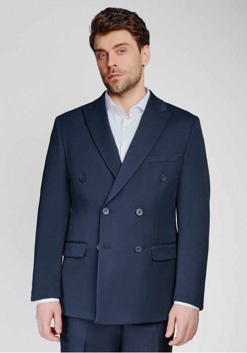 КЛАСИЧНИЙ ЧОЛОВІЧИЙ ПІДЖАК ДВОБОРТНИЙ ТЕМНО-СИНІЙ ОДНОТОННИЙ