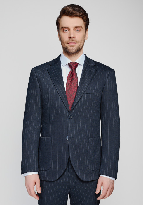 КЛАСИЧНИЙ ЧОЛОВІЧИЙ КОСТЮМ ТЕМНО-СИНІЙ В СМУЖКУ
