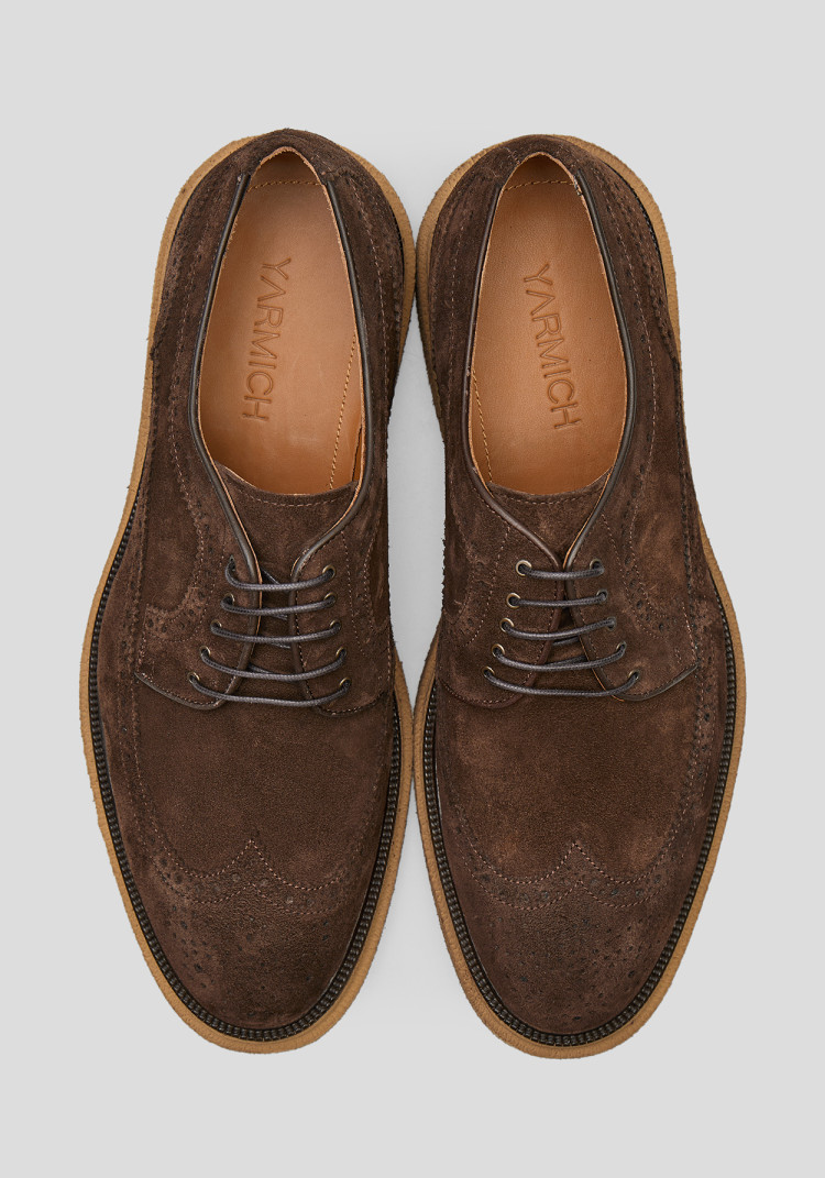 КЛАСИЧНІ ЧОЛОВІЧІ ДЕРБІ КОРИЧНЕВІ БРОГОВАНІ ЗАМШЕВІ, Фото 4