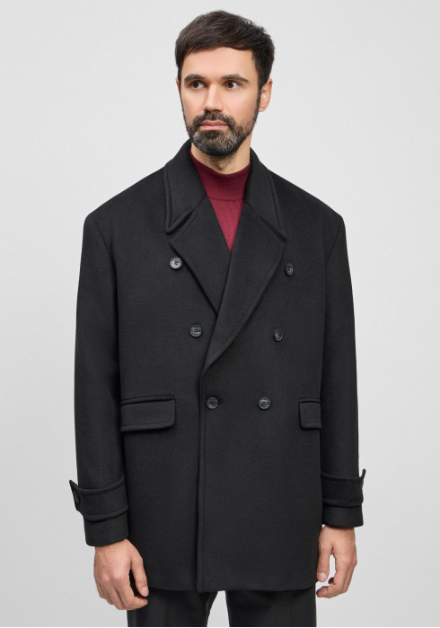 КЛАСИЧНЕ ЧОЛОВІЧЕ НАПІВПАЛЬТО ДВОБОРТНЕ ЧОРНЕ