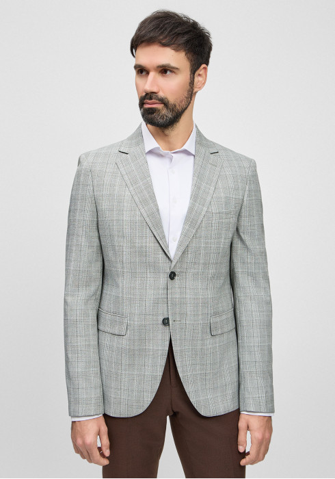 КЛАСИЧНИЙ ЧОЛОВІЧИЙ ПІДЖАК СІРИЙ В ЗЕЛЕНУ КЛІТИНКУ