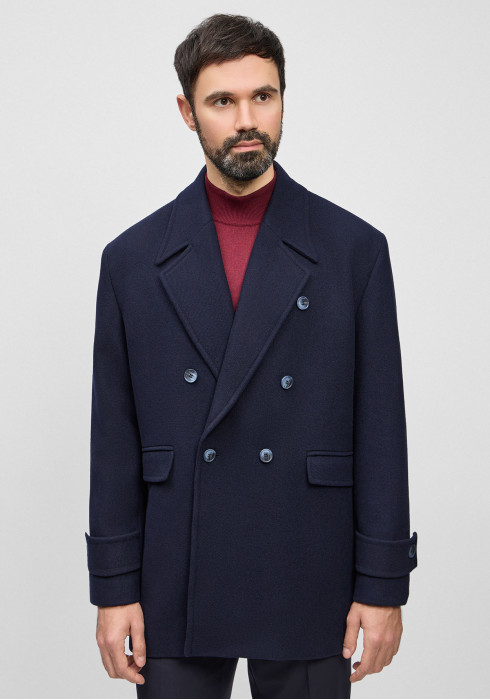 КЛАСИЧНЕ ЧОЛОВІЧЕ НАПІВПАЛЬТО ДВОБОРТНЕ ТЕМНО-СИНЄ